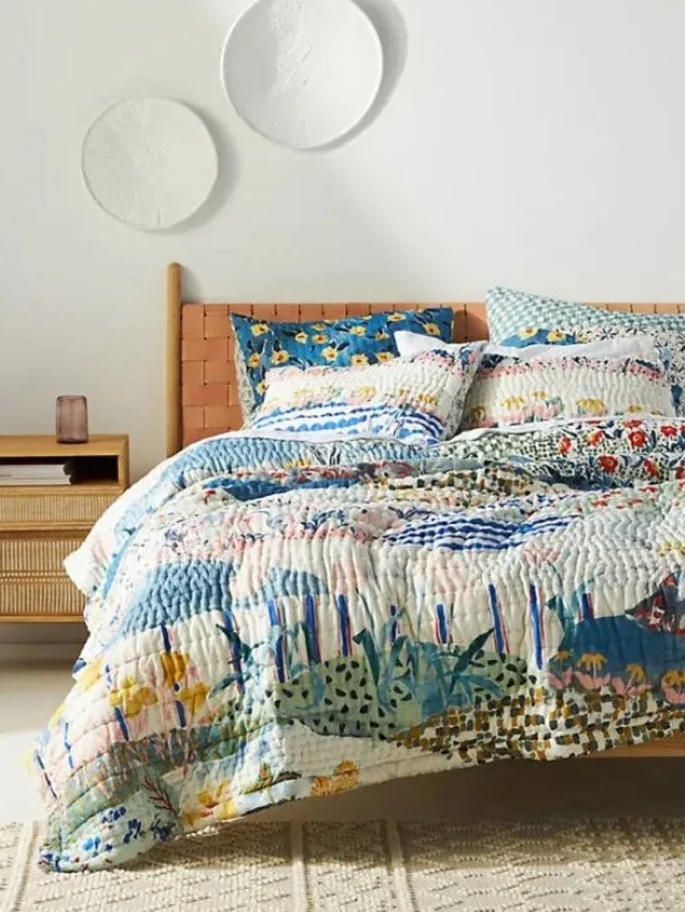 Anthropologie Rosalind Print Cotton Voile Quilted Shams